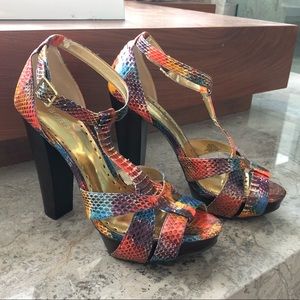 BCBGirls Multi Color Snake Strappy Heels